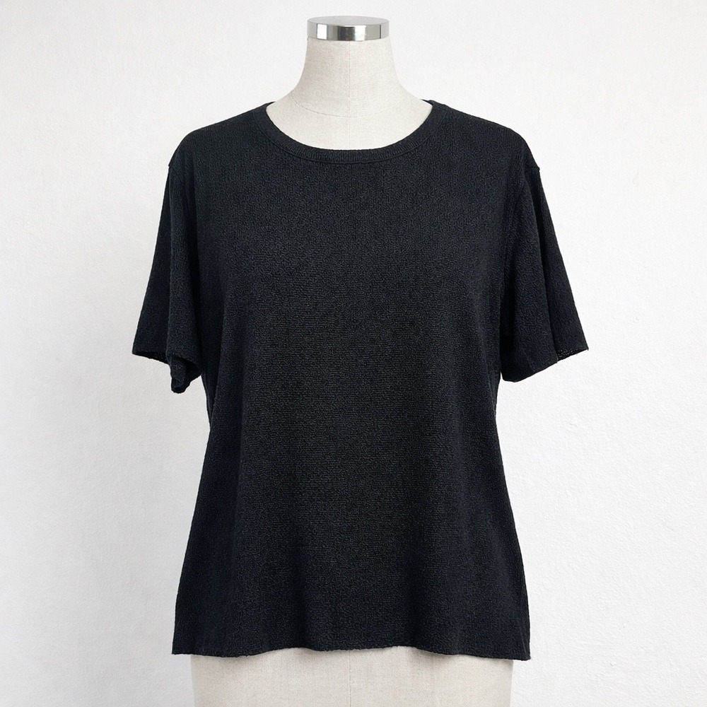 French Rags Vintage Size 5 - XL? Black Knit Top 100% Rayon Short Sleeve USA Made